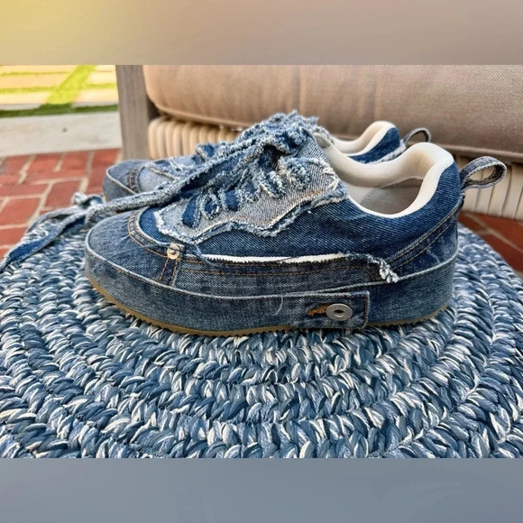 Loewe  Women’s Distressed Denim Sneakers Size 8 - Picture 4 of 12